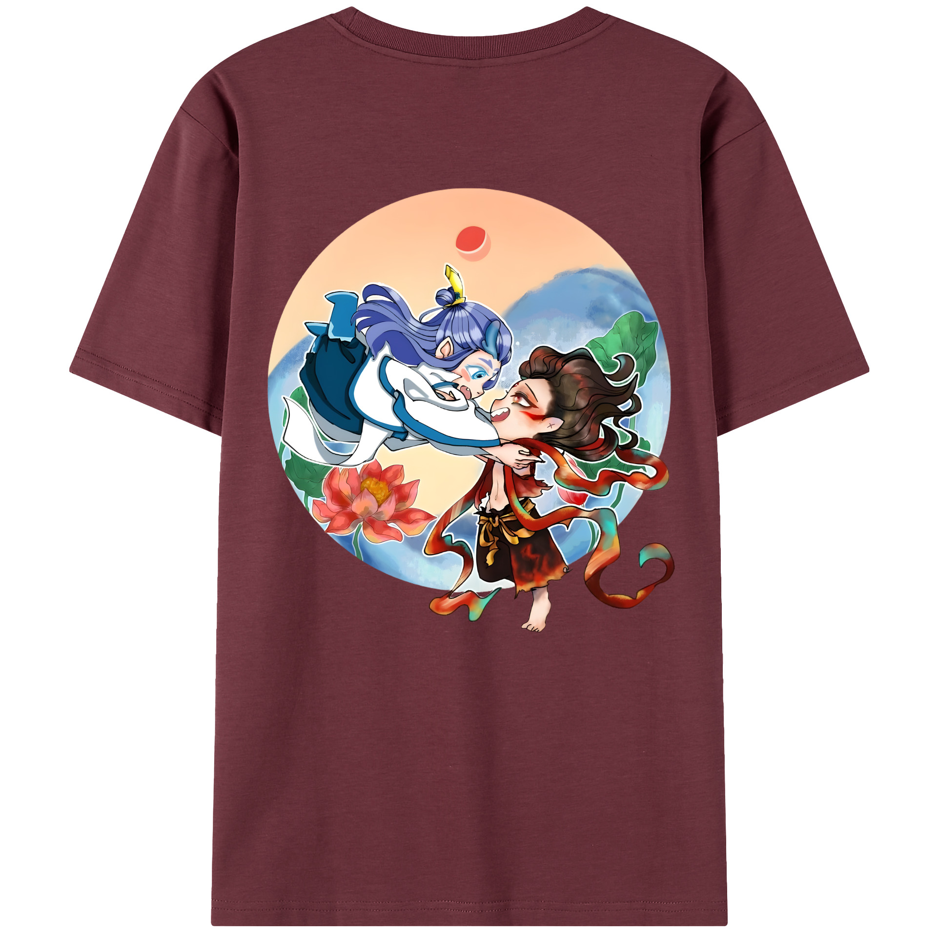 （画像用） Ne Zha 2 ナタ 魔童の大暴れ 綿100％半袖Tシャツ（背面プリント）